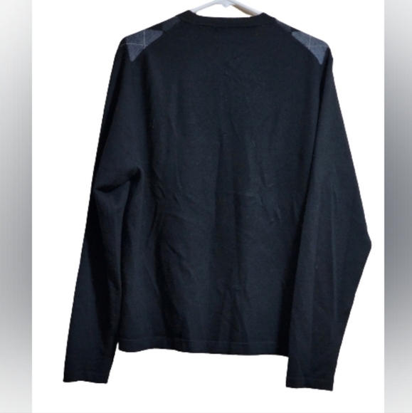 Garret Scott v neck patterned sweater 200% merino wool black grey size medium - Picture 2 of 4